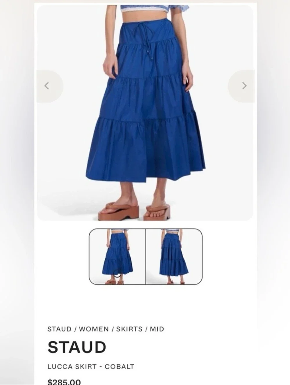 STAUD Lucca Tiered Maxi Skirt in Cobalt Blue M, Women's Casual Summer Size XS